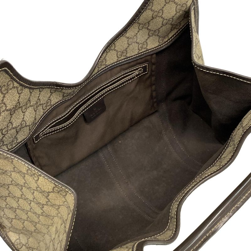Gucci Tote Bag GG Supreme 203494 Beige X Dark Brown Leather