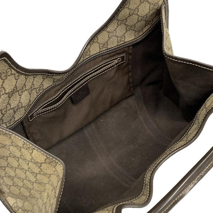 Gucci Tote Bag GG Supreme 203494 Beige X Dark Brown Leather