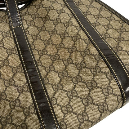 Gucci Tote Bag GG Supreme 203494 Beige X Dark Brown Leather