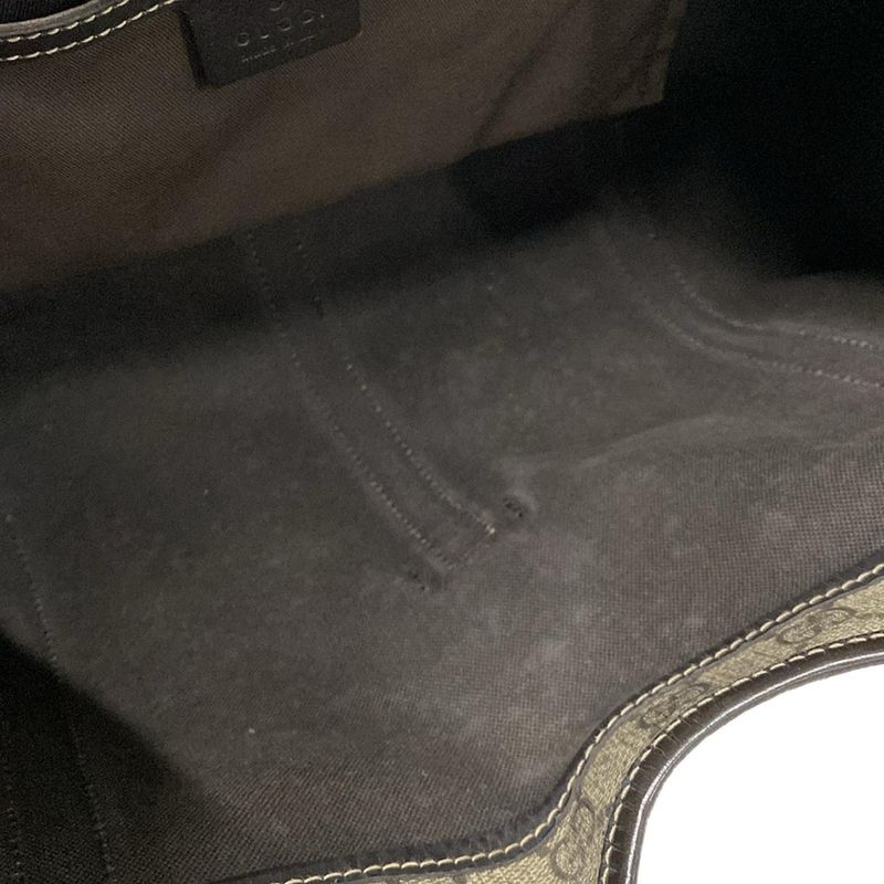 Gucci Tote Bag GG Supreme 203494 Beige X Dark Brown Leather