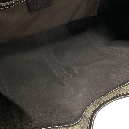 Gucci Tote Bag GG Supreme 203494 Beige X Dark Brown Leather