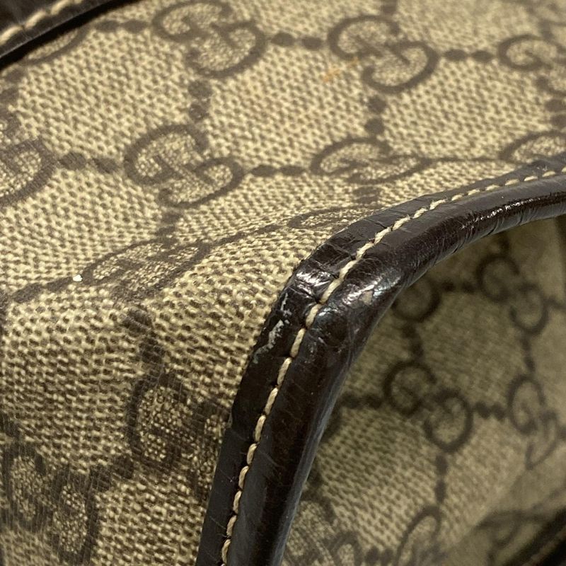 Gucci Tote Bag GG Supreme 203494 Beige X Dark Brown Leather