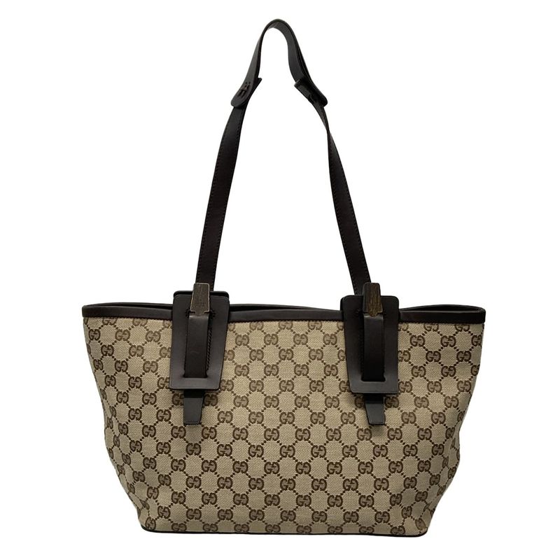 Gucci Tote Bag GG Pattern 106241 Beige X Dark Brown Leather