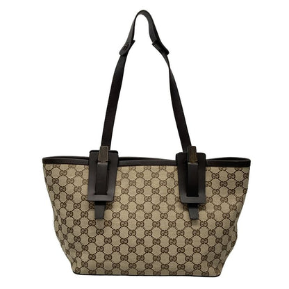 Gucci Tote Bag GG Pattern 106241 Beige X Dark Brown Leather