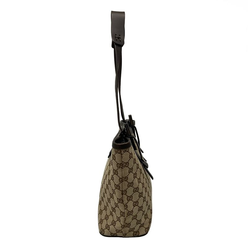 Gucci Tote Bag GG Pattern 106241 Beige X Dark Brown Leather