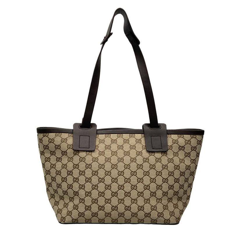 Gucci Tote Bag GG Pattern 106241 Beige X Dark Brown Leather