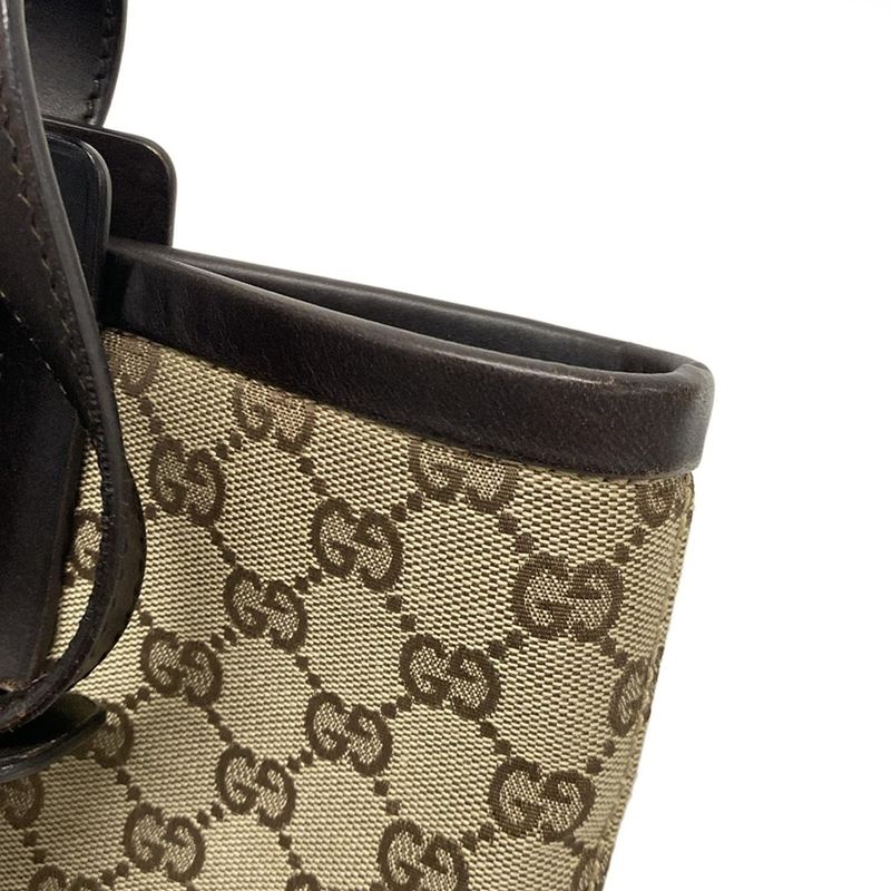 Gucci Tote Bag GG Pattern 106241 Beige X Dark Brown Leather