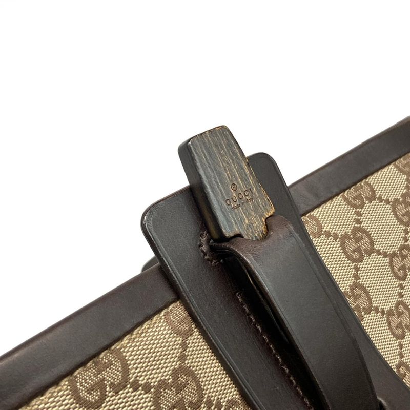 Gucci Tote Bag GG Pattern 106241 Beige X Dark Brown Leather
