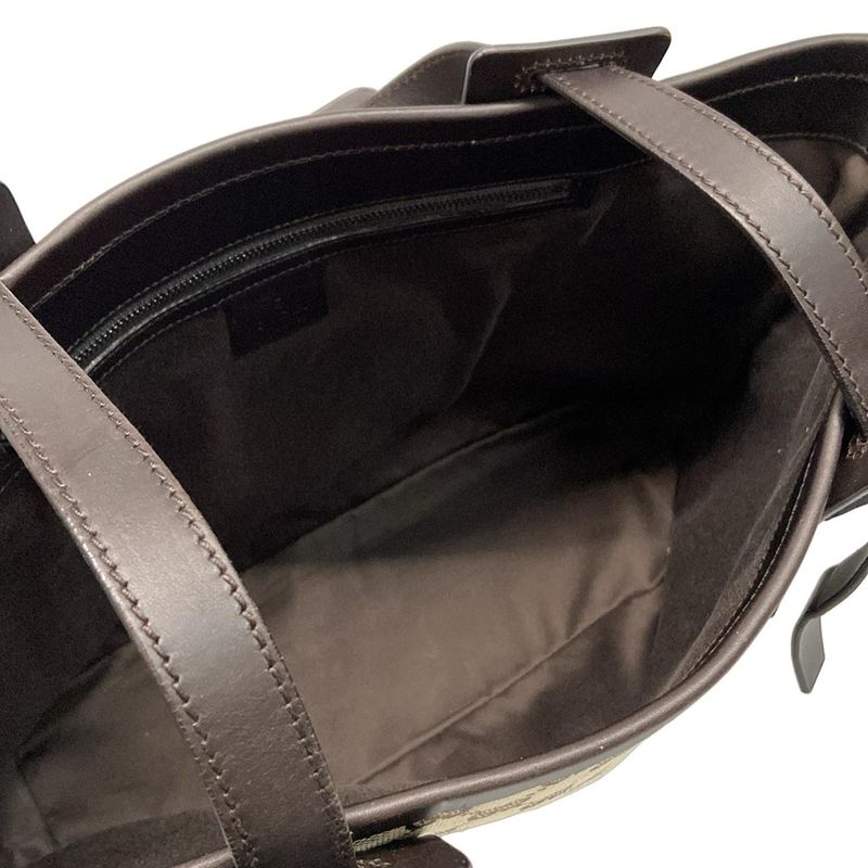 Gucci Tote Bag GG Pattern 106241 Beige X Dark Brown Leather