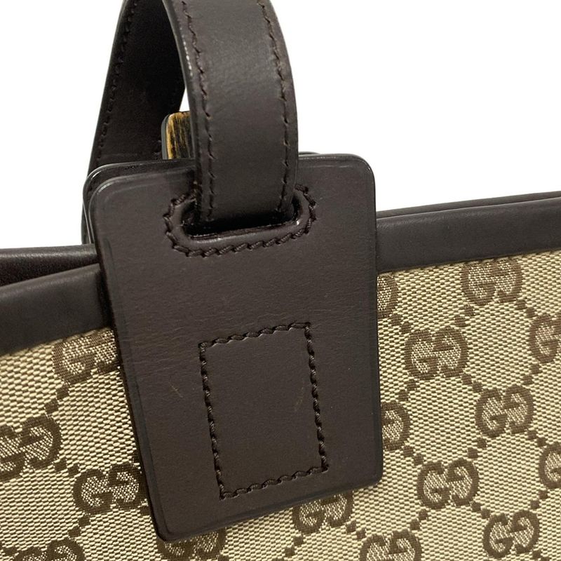 Gucci Tote Bag GG Pattern 106241 Beige X Dark Brown Leather