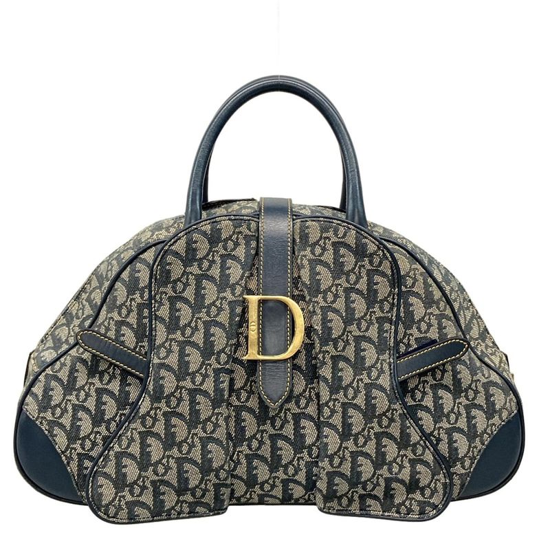 Dior Christian Dior Handbag Double Saddle Bag Navy X Ivory Leather