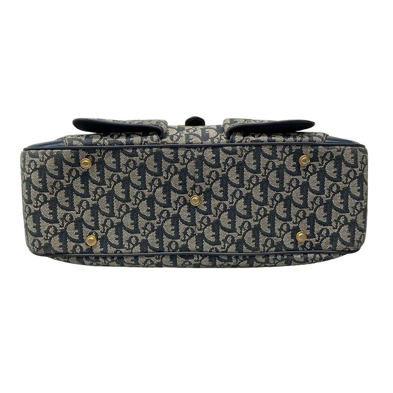 Dior Christian Dior Handbag Double Saddle Bag Navy X Ivory Leather