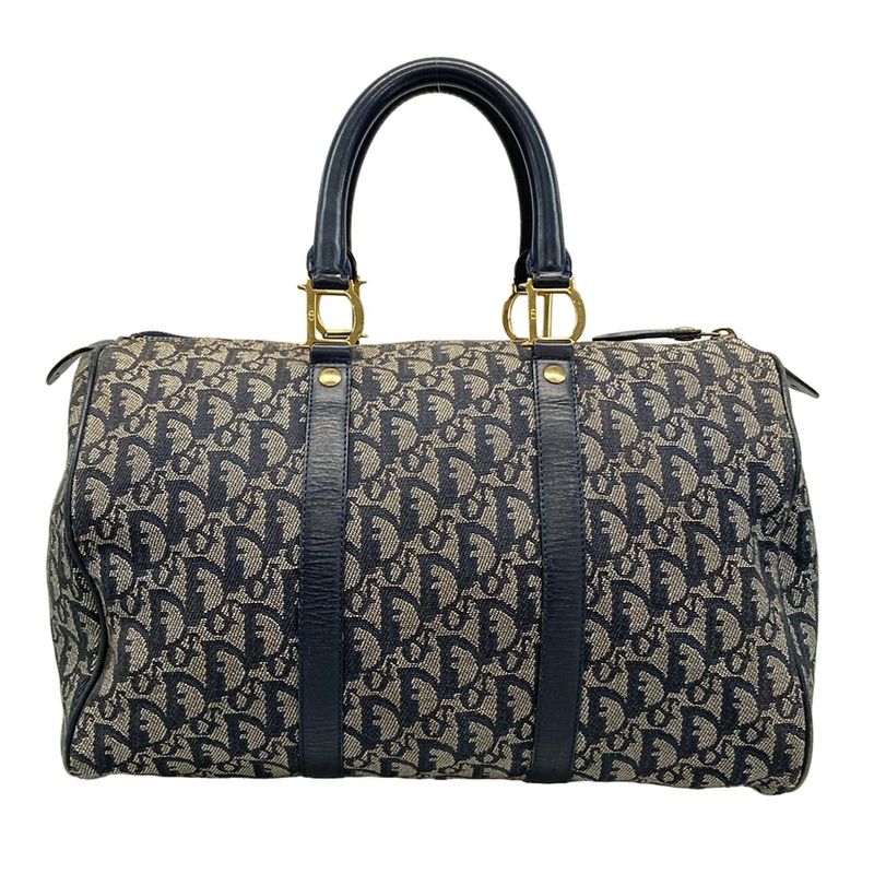 Dior Christian Dior Handbag Trotter Navy X Ivory Mini Boston Leather