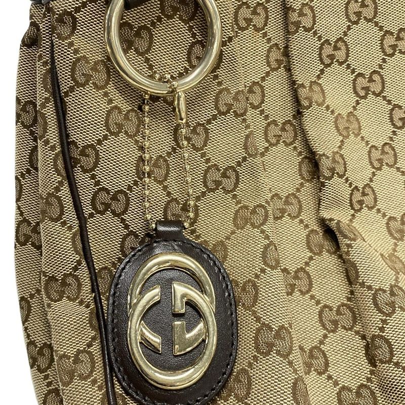 Gucci Tote Bag Sookie GG Pattern 211944 Beige X Dark Brown Leather