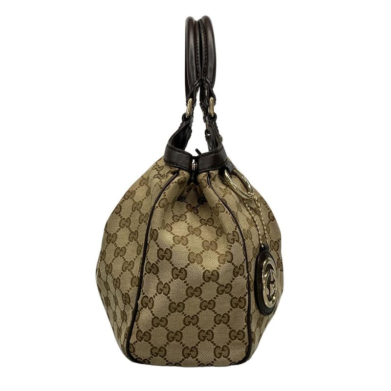 Gucci Tote Bag Sookie GG Pattern 211944 Beige X Dark Brown Leather