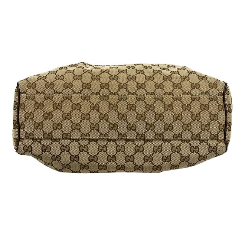 Gucci Tote Bag Sookie GG Pattern 211944 Beige X Dark Brown Leather
