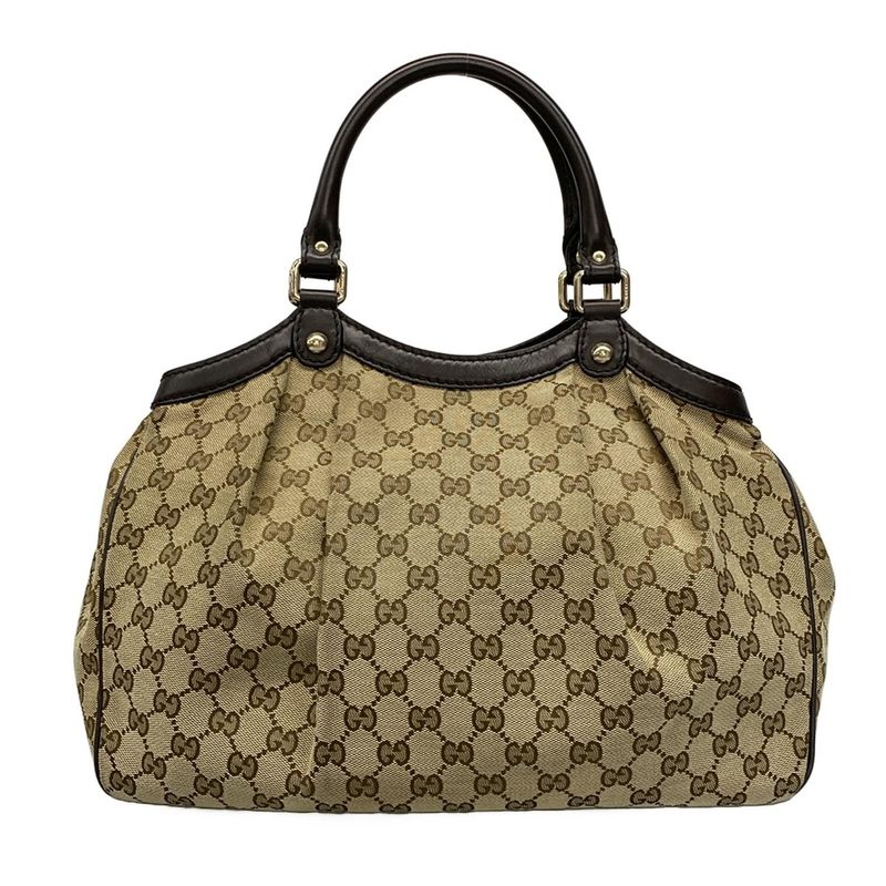 Gucci Tote Bag Sookie GG Pattern 211944 Beige X Dark Brown Leather