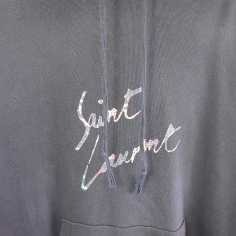 Saint Laurent Paris Logo Print Pullover Parka Hoodie L Black 60tz 561169 Yb2zw