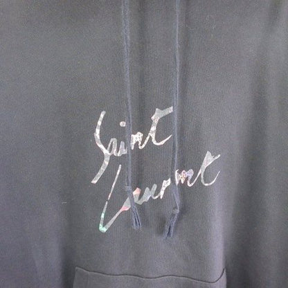 Saint Laurent Paris Logo Print Pullover Parka Hoodie L Black 60tz 561169 Yb2zw