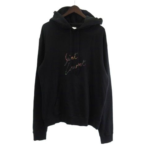 Saint Laurent Paris Logo Print Pullover Parka Hoodie L Black 60tz 561169 Yb2zw