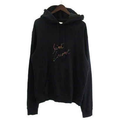 Saint Laurent Paris Logo Print Pullover Parka Hoodie L Black 60tz 561169 Yb2zw