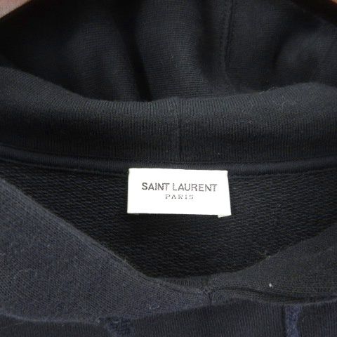 Saint Laurent Paris Logo Print Pullover Parka Hoodie L Black 60tz 561169 Yb2zw