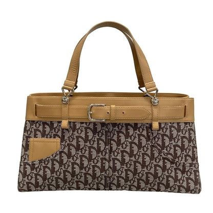 Dior Christian Dior Tote Bag Trotter Dark Brown X White X Beige Leather