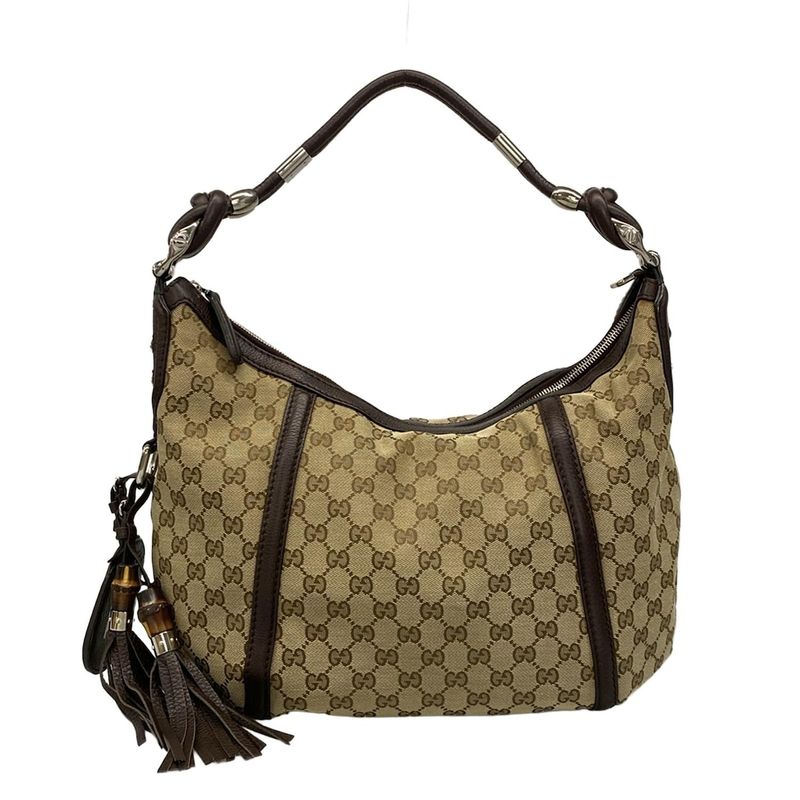 Gucci Shoulder Bag GG Pattern 240261 Beige X Dark Brown Leather