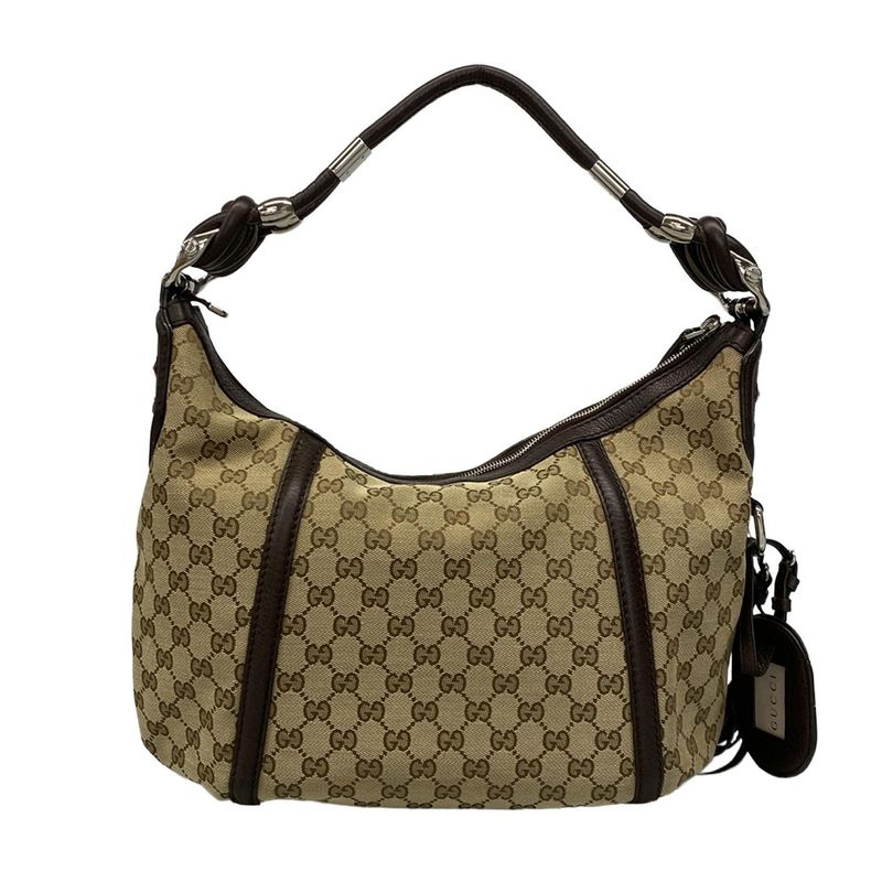 Gucci Shoulder Bag GG Pattern 240261 Beige X Dark Brown Leather