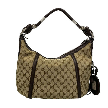 Gucci Shoulder Bag GG Pattern 240261 Beige X Dark Brown Leather