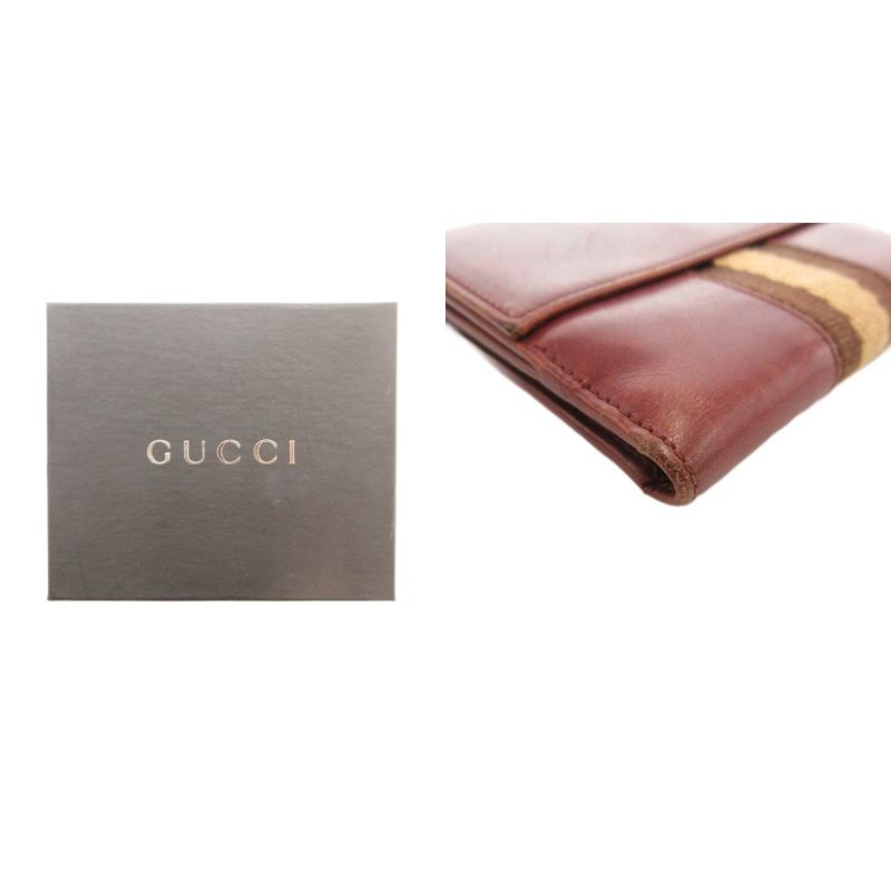 Gucci Sherry Line Bifold Wallet W Hook Leather Brown 035 0959 Yj