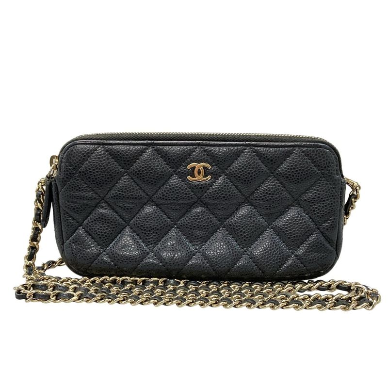 Chanel Wallet Matelasse Black Chain Wallet Gold Hardware