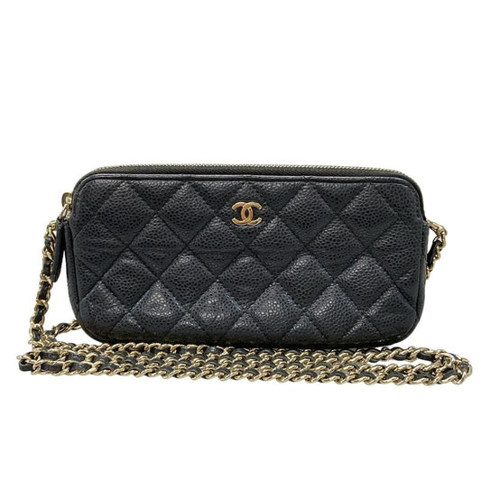 Chanel Wallet Matelasse Black Chain Wallet Gold Hardware