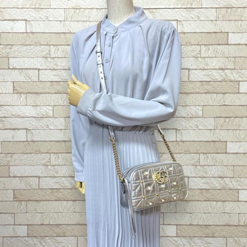 Gucci Ggmarmont Shoulder Bag Leather 447632 Silver Women's Gucci Used Gucci