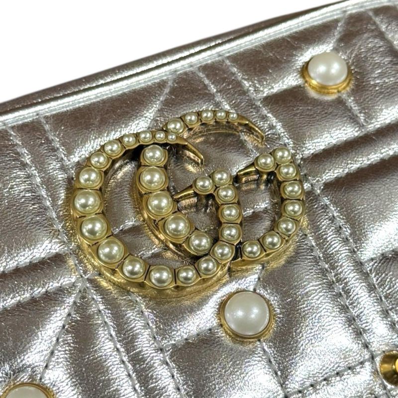 Gucci Ggmarmont Shoulder Bag Leather 447632 Silver Women's Gucci Used Gucci