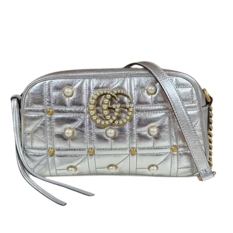 Gucci Ggmarmont Shoulder Bag Leather 447632 Silver Women's Gucci Used Gucci