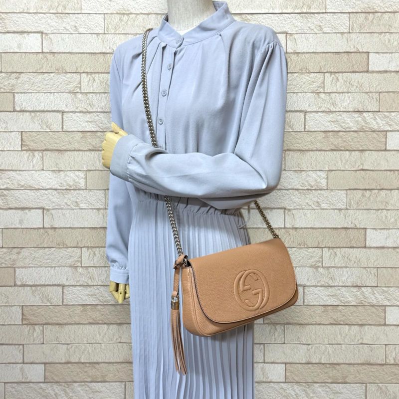 Gucci Soho Shoulder Bag Leather 536224 Beige Ladies Gucci Used Gucci