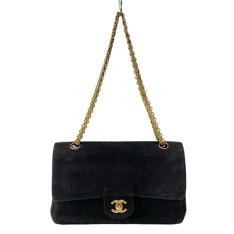 Chanel Shoulder Bag Double Flap Matelasse Black Mademoiselle Chain Gold