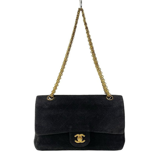 Chanel Shoulder Bag Double Flap Matelasse Black Mademoiselle Chain Gold