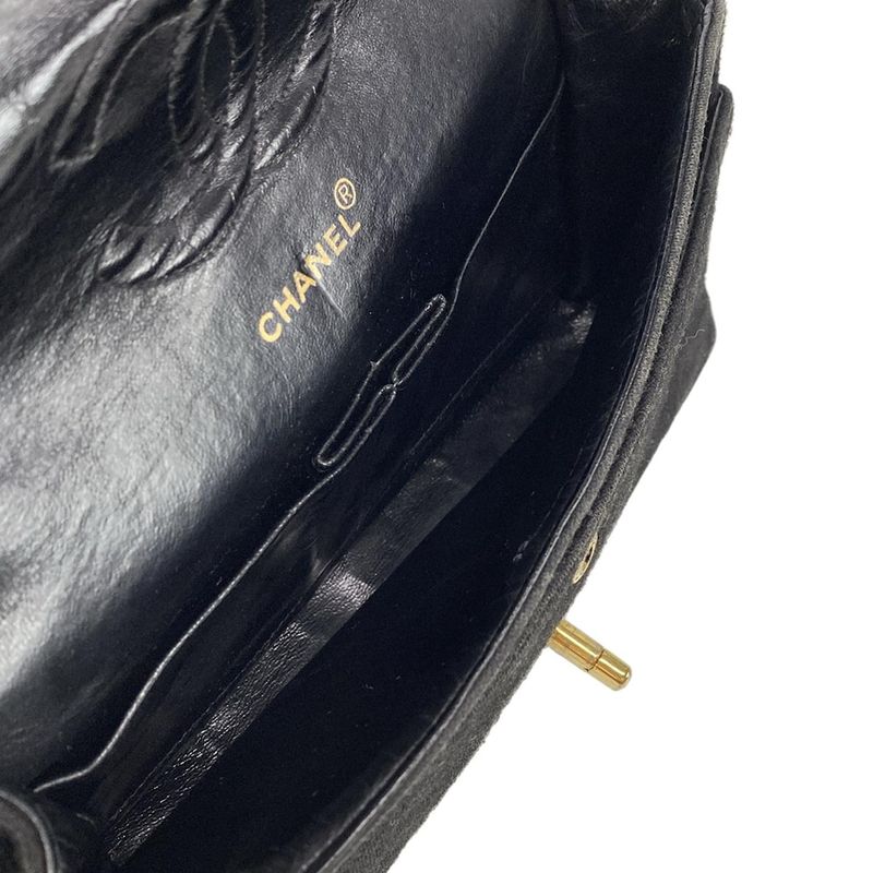 Chanel Shoulder Bag Double Flap Matelasse Black Mademoiselle Chain Gold