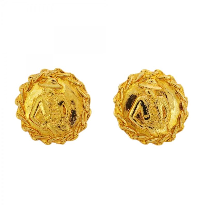 Chanel Earring Vintage Mademoiselle Round Shape Circle GP Plating Gold Ladies