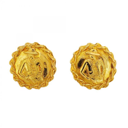 Chanel Earring Vintage Mademoiselle Round Shape Circle GP Plating Gold Ladies