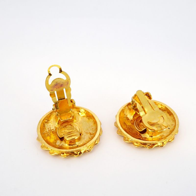 Chanel Earring Vintage Mademoiselle Round Shape Circle GP Plating Gold Ladies