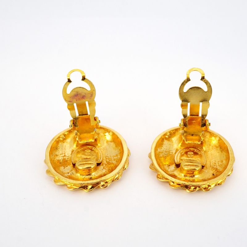 Chanel Earring Vintage Mademoiselle Round Shape Circle GP Plating Gold Ladies