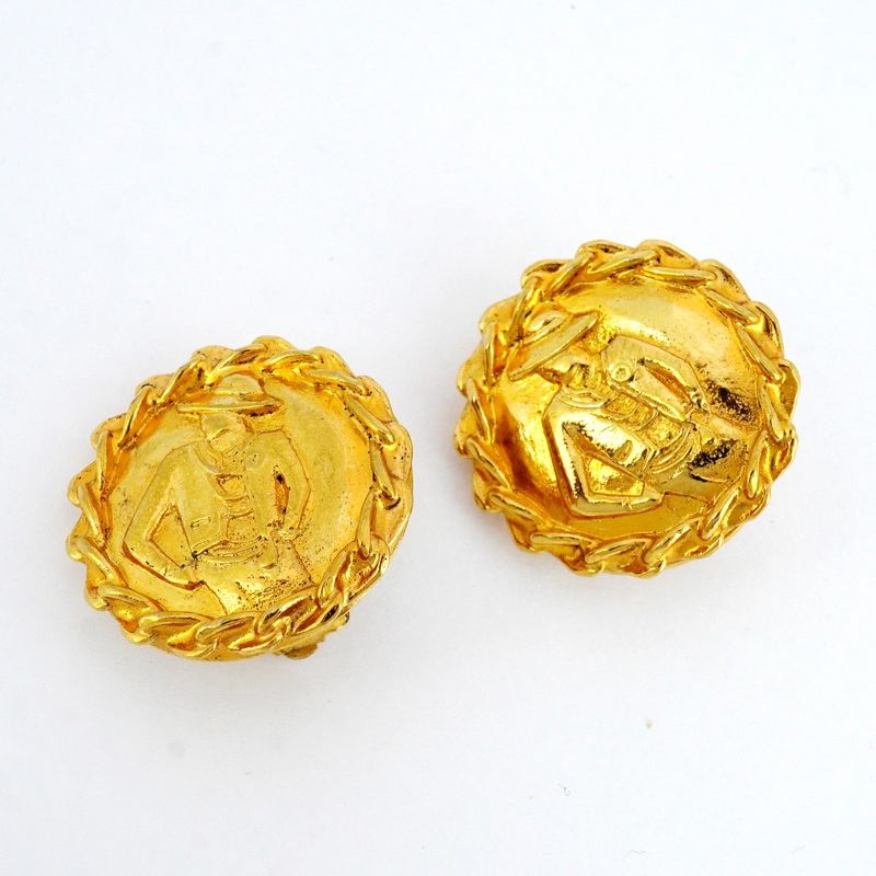 Chanel Earring Vintage Mademoiselle Round Shape Circle GP Plating Gold Ladies