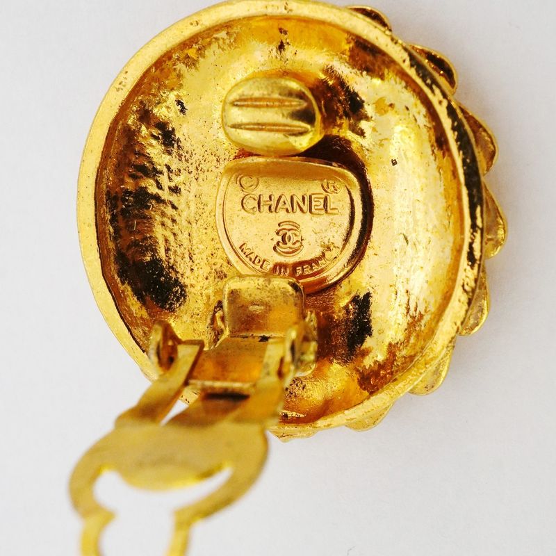 Chanel Earring Vintage Mademoiselle Round Shape Circle GP Plating Gold Ladies