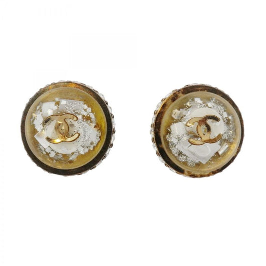 Chanel Earrings Coco Mark Round Shape Circle GP Plating Plastic Rhinestone Gold