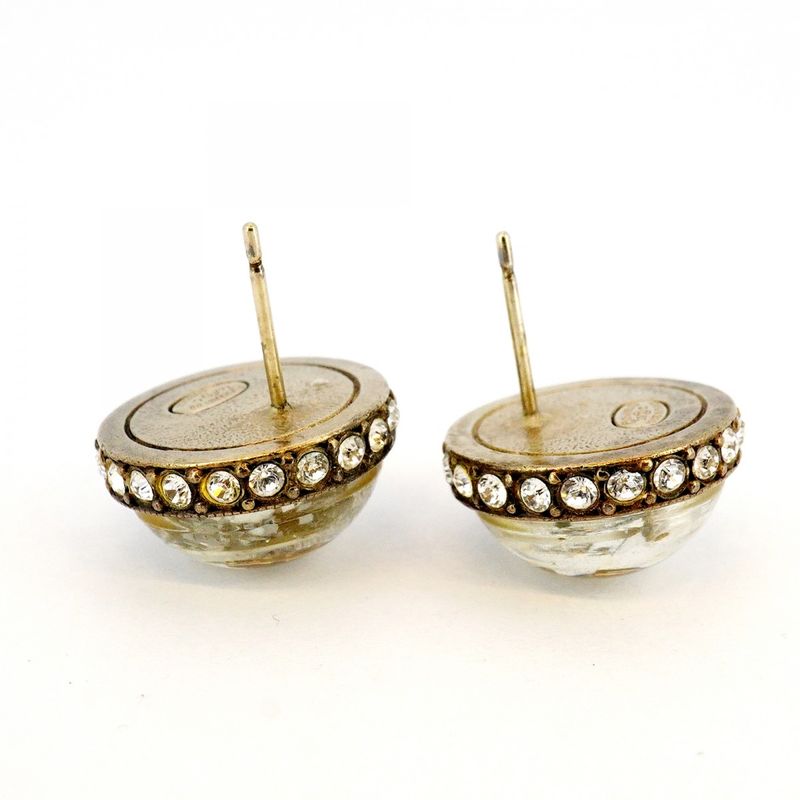 Chanel Earrings Coco Mark Round Shape Circle GP Plating Plastic Rhinestone Gold