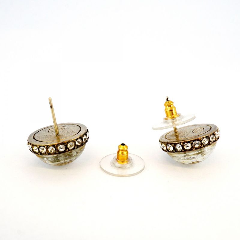 Chanel Earrings Coco Mark Round Shape Circle GP Plating Plastic Rhinestone Gold