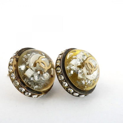 Chanel Earrings Coco Mark Round Shape Circle GP Plating Plastic Rhinestone Gold